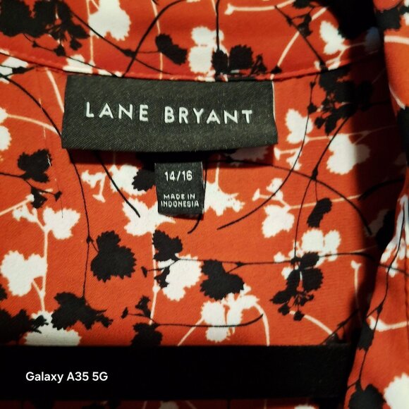 Lane Bryant Red & Black Like New Floral Button-Down Blouse Size 14/16 With Ruffl - Picture 4 of 11